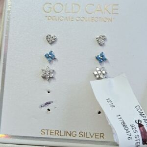 Gold Cake Delicate Collection NWT Sterling Silver Earrings Set Of 3